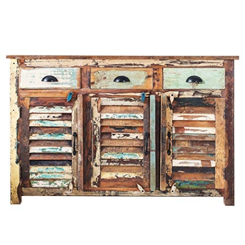 invicta INTERIOR Sideboard Jakarta Recycling Holz bunt 125cm Fischerbooten Massivholz Board Kommode
