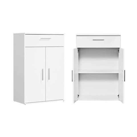 mokebo® Mehrzweckschrank 60cm Breite mit Schubladen 'Der Praktische', Kleiner Büroschrank oder Aktenschrank, auch als Schuhschrank oder Aufbewahrungsschrank in 60x90x34 cm (B/H/T) in Weiß