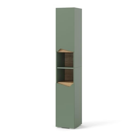 Vicco Badschrank Marelle, Grün/Artisan, 30 x 180 cm mit Türen und offenen Fächern