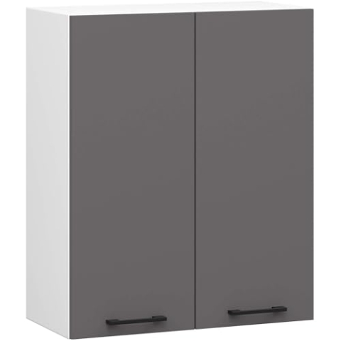 AKORD Küchen-Hängeschrank OLIWIA H720 60 cm mit 2 Türen | Küchenschränke | Geräumig | Für kleine Küche | Für eine Küchenzeile | Als Teil eines Sets | B60 x H72 x T30 cm | 16,45 kg | Weiß & Graphitgrau