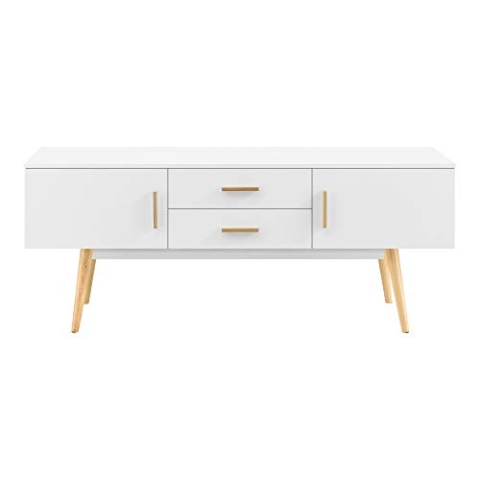 [en.casa] Fernsehtisch 140 x 40 x 56 cm TV Board mit 2 Schranktüren und 2 Schubladen Lowboard Kommode Weiß