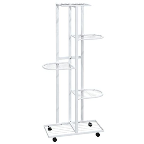 vidaXL Blumenständer 5-Etagen mit Rollen 44x23x100 cm Weiß Eisen