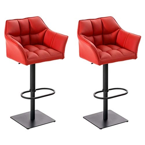 CLP 2er Set Barhocker Set Damaso Mit Kunstlederbezug Und Hochwertiger Polsterung I Höhenverstellbare Drehbare Barstühle Mit Lehne, Farbe:rot, Gestell Farbe:schwarz