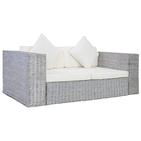 vidaXL Sofa 2-Sitzer mit Polstern Zweisitzer Loungesofa Rattansofa Sitzmöbel Rattanmöbel Wohnzimmer Möbel Büromöbel Grau Natürliches Rattan