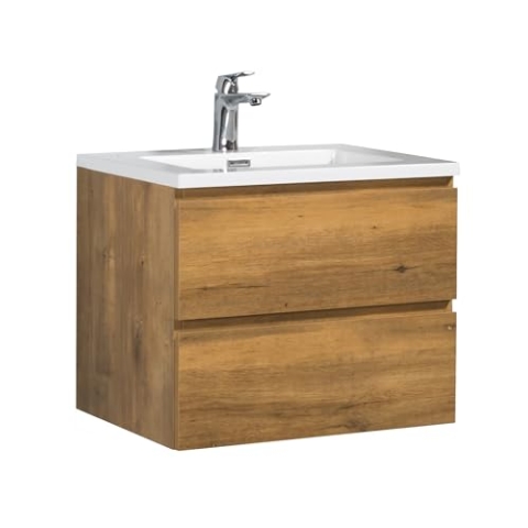 Badezimmer Badmöbel Set Angela 60cm - Eiche - Unterschrank Schrank Waschbecken Waschtisch