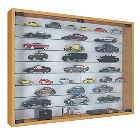 VCM Glasvitrine Hängend | Vitrine Mit ESG-Sicherheitsglas | Maße: H. 60 x B. 80 x T. 10 cm | Hängevitrine | Modern und Platzsparend | Vitrinenschrank - Mandosa XXL Buche