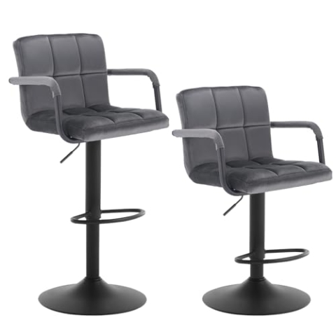 WOLTU Barhocker 2er Set Barstuhl Tresenhocker Bistrohocker Designer Hocker mit Rückenlehne, Sitzfläche aus Samt, höhenverstellbar drehbar Stahl Dunkelgrau