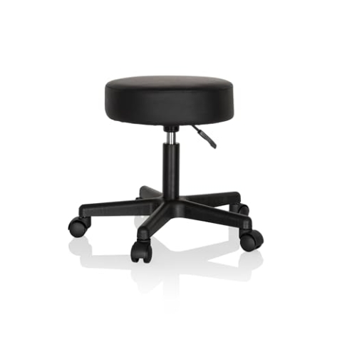 hjh OFFICE 670926 Drehhocker Operator I Kunstleder Schwarz Hocker höhenverstellbar mit Rollen