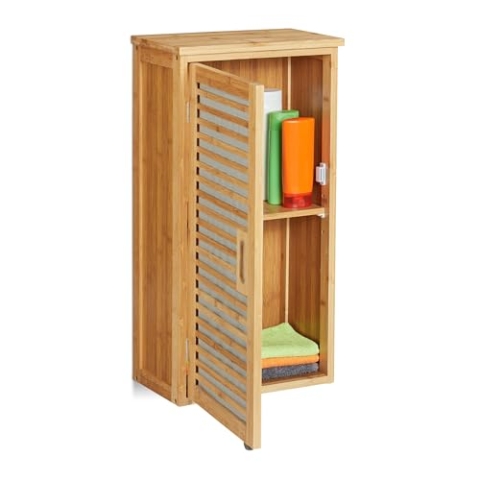 Relaxdays Bad Hängeschrank, Bambus, 2 Fächer, höhenverstellbarer Einlegeboden, Badschrank HxBxT: 66 x 35 x 20 cm, Natur, 1 Stück