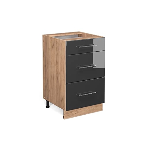 Vicco Küchenunterschrank Fame-Line, Anthrazit Hochglanz/Goldkraft Eiche, 50 cm ohne Arbeitsplatte