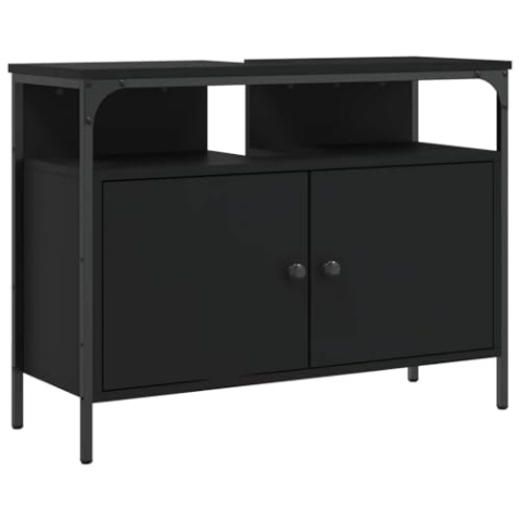 vidaXL Waschbeckenunterschrank, Waschbeckenschrank mit viel Stauraum, Unterschrank für Waschbecken Waschtisch, Badschrank Badezimmerschrank Badmöbel, Schwarz Holzwerkstoff