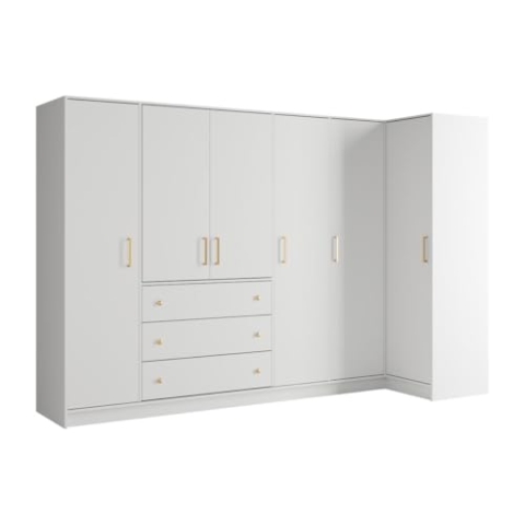 Vente-unique-Eckkleiderschrank mit 6 Türen & 3 Schubladen - 311 cm - Weiß - Lizandro