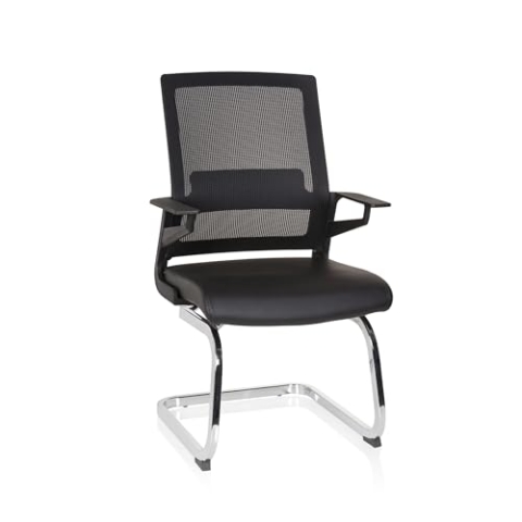 hjh OFFICE 732105 Besucherstuhl Inventor V PRO Kunstleder/Netz Schwarz Stuhl Freischwinger mit Lordosenstütze