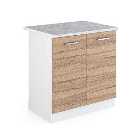 Vicco Spülenunterschrank R-Line, Küchenunterschrank für die Spüle, Sonoma/Weiß, 80 cm, AP Marmor