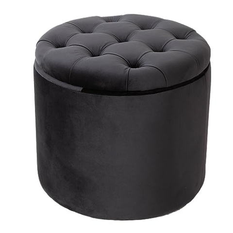 Riess Ambiente Eleganter Hocker MODERN BAROCK 50cm schwarz Samt Couchtisch Tisch Aufbewahrungskorb Sitzhocker
