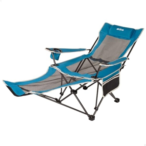 Aktive 63001 – Klappbare Campingliege | Loungesessel mit Kissen und Untersetzer | Kapazität 1 Person | Trägt 110 kg | Kippsichere Gartenliege für den Außenbereich