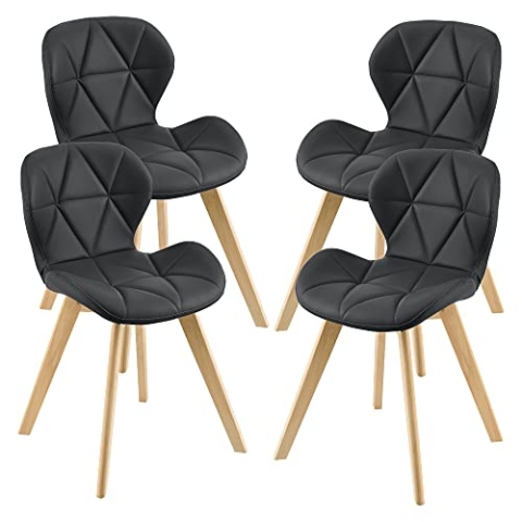 [en.casa] Esszimmerstuhl Älmhult 4-er Set 78x47x52 cm Kunstleder Buche Stühle Wohnzimmerstuhl Küchenstuhl Schwarz