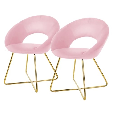 ML-Design Esszimmerstühle 2er Set Rosa aus Samt, Wohnzimmerstuhl mit runder Rückenlehne, Polsterstuhl mit goldene Metallbeine, Ergonomische Esstisch Sessel, Küchenstuhl Schalenstuhl Schminktisch Stuhl