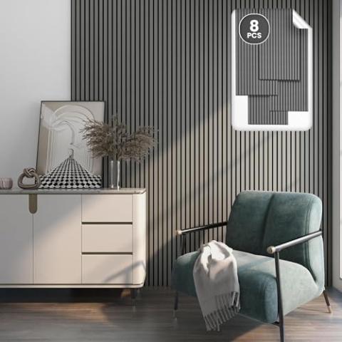 NEU.HOLZ Akustikpaneele Holz - Schalldämmung Wandpaneele in Holzoptik Eiche hellgrau, Schallschutz Akustikplatten Wandverkleidung innen, Schallabsorber Paneele Wand & Decke, Holzpaneele Wand 5,76 m²