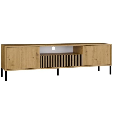 CDF TV-Schrank KAMARO 160 | Farbe: Schwarz - Eiche Artisan | Moderner Fernsehtisch | Ablagen für Audio-/Videogeräte| Stauraum für Kleinigkeiten | Ideal für Wohnzimmer, Schlafzimmer | Einfache Montage