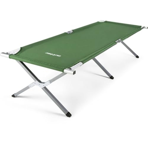 Outtec Feldbett, Klappbett für Camping, Reisebett, Gästebett, leicht und robust, faltbar, rutschfeste Beine, Transportbeutel, Feldbett klappbar, maximal 120 kg