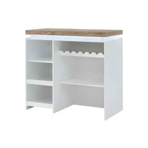 Vente-unique-Hausbar mit LEDs - MDF lackiert - Weiß & Eichefarben - Halo II