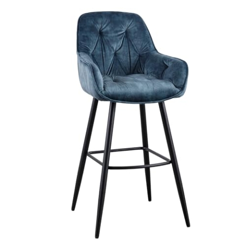riess-ambiente.de Design Barhocker Milano Petrol Samt Barstuhl mit Chesterfield Steppung Tresenstuhl Stuhl