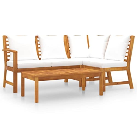 vidaXL Akazienholz Massiv Gartenmöbel 4-TLG. mit Auflagen Lounge Sitzgruppe Sofa Bank Gartenset Sitzgarnitur Mittelsofa Ecksofa Creme