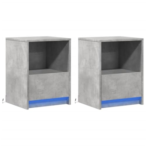 vidaXL Nachttische 2 STK., Nachttisch mit LED Schublade, Nachtschrank für Schlafzimmer, Nachtkonsole Nachtkommode, Modern, Betongrau Holzwerkstoff