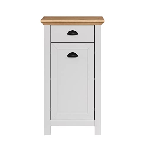 trendteam smart living - Landside - Kommode - Hellgrau/Eiche - Standschrank im Landhausstil - (BxHxT) 46 x 84 x 33 cm - moderne schwarze Metall Muschelgriffe - abgeschräger Oberboden - kratzfest