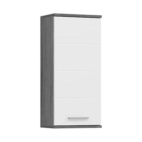 xonox.home Badezimmer Blake Hängeschrank Schrank Badezimmerschrank hängend Wandschrank Hängeschrank Bad in Front weiß Hochglanz Korpus rauchsilber Nb.ca.35x77x25 cm