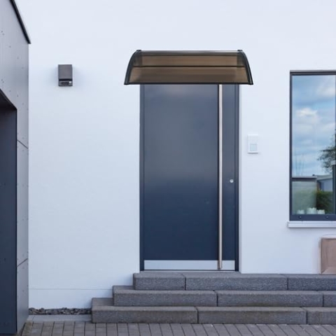 [en.casa] Vordach für Haustür Mellerud Überdachung 100 x 100 cm Pultvordach Balkon Türüberdachung Polycarbonat Aluminium Schutzdach Terrasse Schwarz/Braun