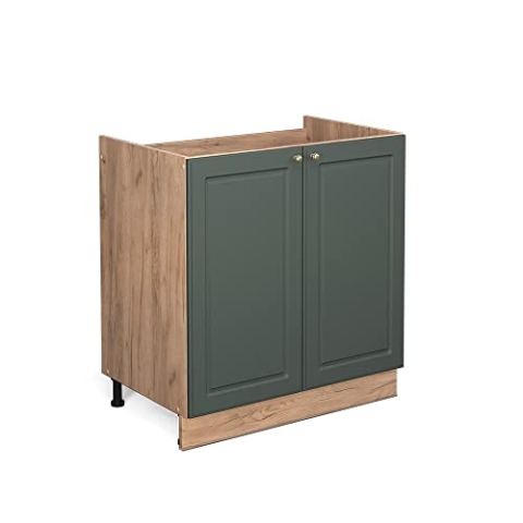 Vicco Spülenunterschrank Fame-Line, Grün-Gold Landhaus/Goldkraft Eiche, 80 cm ohne Arbeitsplatte