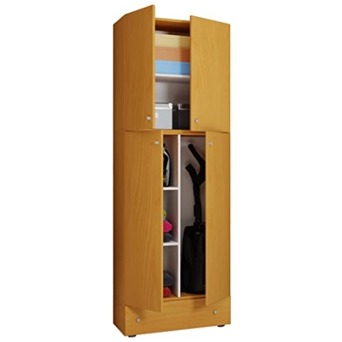 VCM Holz Besenschrank | 6 Fächer | Maße: H. 200 x B. 70 x T. 39 cm | Haushaltsschrank | Mehrzweckschrank | Extra Schublade - Lona Buche