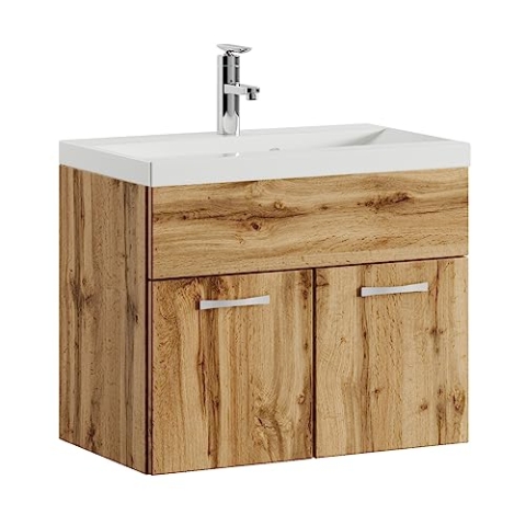 Badplaats B.V. Badezimmer Badmöbel Set Montreal 01 60cm Waschbecken Eiche - Unterschrank Waschtisch Möbel