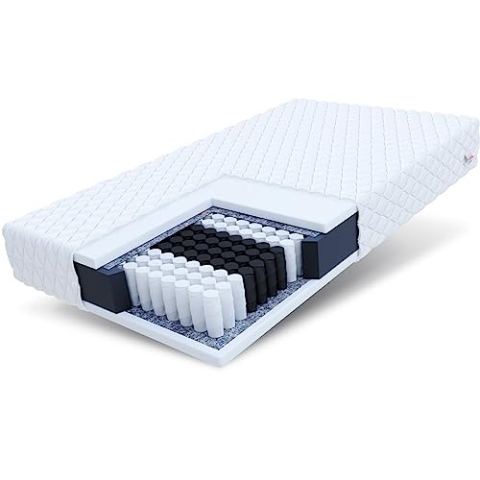 FDM Treviso Taschenfederkernmatratze 80 x 200 cm 7-Zonen Matratze Härtegrad H3 (Mittelhart) 17 cm Höhe Polyurethanschaum Zweiseitig Bezug Abnehmbar Waschbar