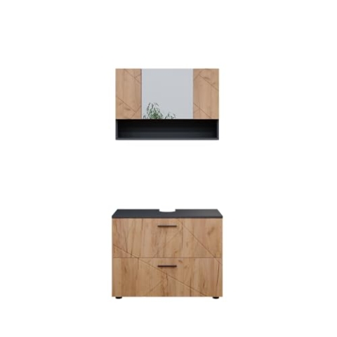 Vicco Badmöbel-Set Irma, Badezimmerschrank-Set, Anthrazit/Eiche, 2 Teile, Unterschrank 80 cm