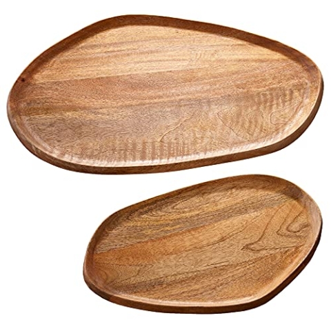 Riess Ambiente Tablett 2er Set Amazonas Mangoholz handgearbeitet Dekotablett Holztablett Tischdeko Dekoration Wohnaccessoire
