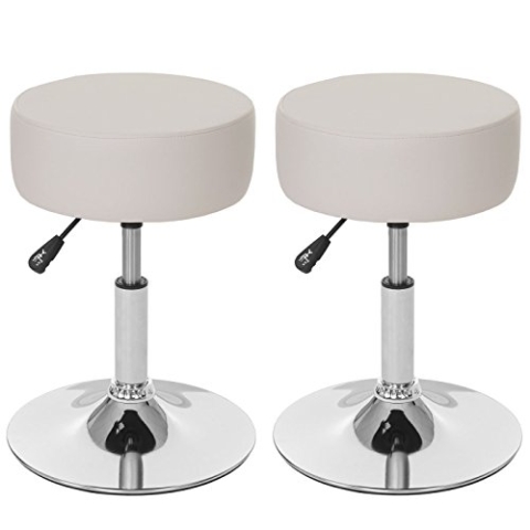 Mendler 2er-Set Hocker HWC-C22, Sitzhocker Schminkhocker, höhenverstellbar Ø 35cm - Kunstleder, Creme