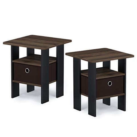 Furinno Andrey Beistelltisch Nachttisch mit Schublade, Columbia Walnuss/Dunkelbraun, 2er-Set