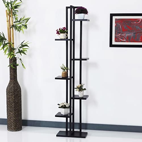 [en.casa] Blumenständer Somero 7 Ebenen Blumenregal 150 x 34 x 21 cm Pflanzenständer Indoor Pflanzenregal Wohnzimmer Schwarz