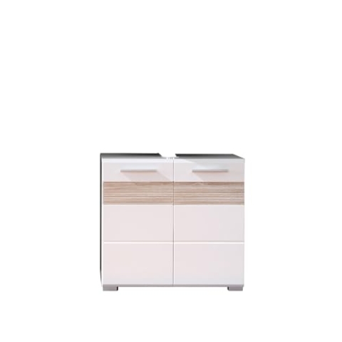 trendteam smart living - Waschbeckenunterschrank Unterschrank - Badezimmer - Mezzo - Aufbaumaß (BxHxT) 60 x 56 x 34 cm - Farbe Weiß Hochglanz mit Eiche Sägerau Hell - 128030141
