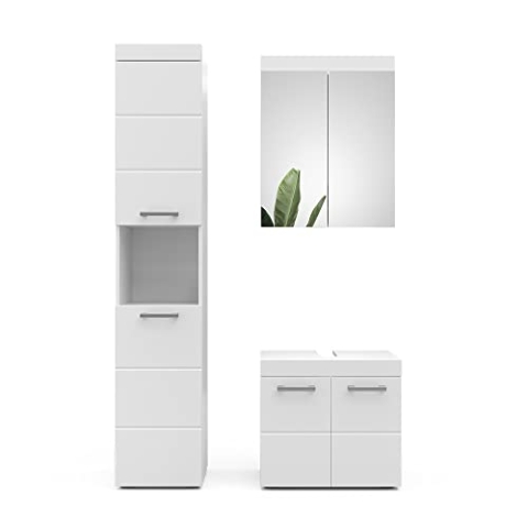 Vicco Badmöbel-Set Luna, Badezimmerschrank-Set, Weiß, 3 Teile, mit Hochschrank