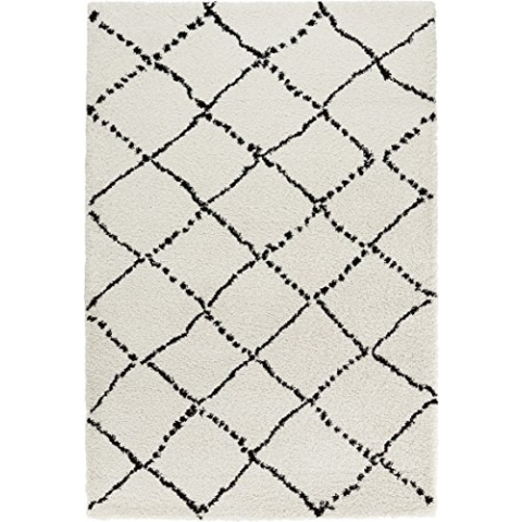 Mint Rugs Allure Teppich Hochflor Wohnzimmer-Teppich Weich Flauschig Langflor Shaggy Flokati Rauten Muster für Wohnzimmer Küche Flur oder Schlafzimmer Creme-Schwarz 120x170 cm