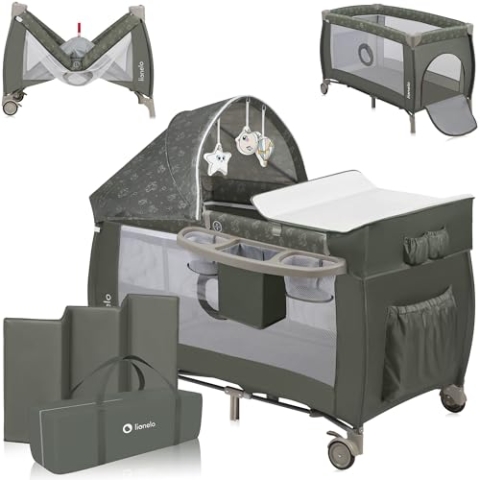 Lionelo Sven Plus 4 in 1 Baby Bett Laufstall Baby ab Geburt bis 15 kg Wickelauflage Moskitonetz luftige Seitenwände mit Seiteneingang Tragetasche zusammenklappbar
