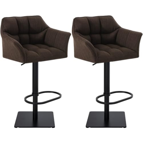 CLP 2er Set Barhocker Damaso Stoffbezug I Gepolsterte Barstühle höhenverstellbar und drehbar I Tresenstühle mit Rückenlehne, Farbe:braun, Gestell Farbe:schwarz