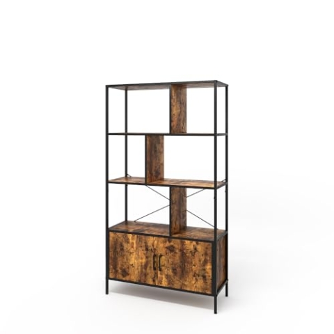 Vicco Bücherregal Fyrk, Bücherregal stehend, Eiche rustikal, 80 x 146.5 cm mit 2 Türen
