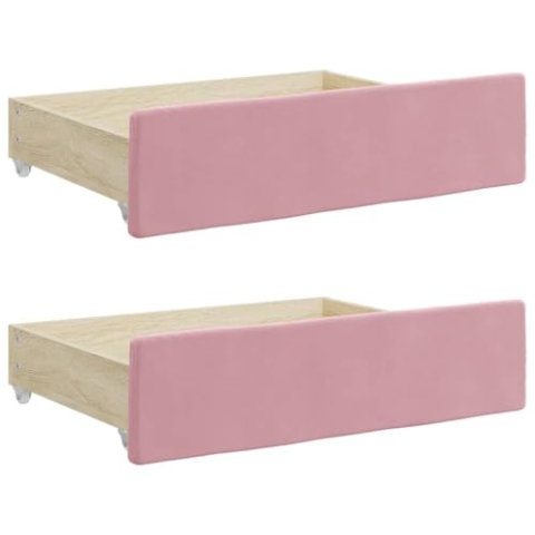 vidaXL Bettschubladen 2 STK., Bettkasten mit Rollen, Schubkasten Schublade für Bett, Bettschubkasten Unterbettschublade, Rosa Holzwerkstoff Samt