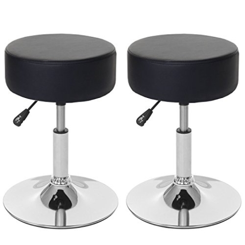 Mendler 2er-Set Hocker HWC-C22, Sitzhocker Schminkhocker, höhenverstellbar Ø 35cm - Kunstleder, schwarz