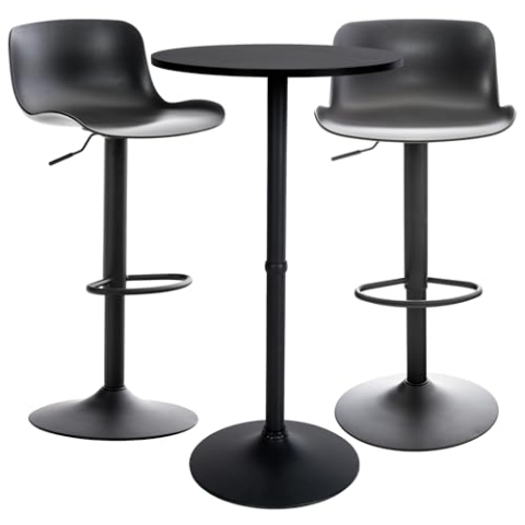 CLP Bartisch-Set Medora I Runder Stehtisch Und 2X Barhocker Mit Kunststoff-Sitz, Farbe:schwarz